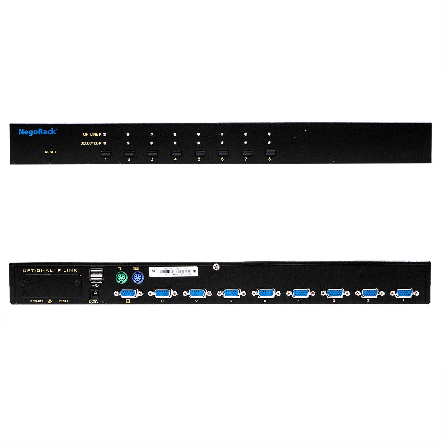 Переключатель KVM NR-MK108C  rev2, 19" rackmount, 1U, PS/2&USB, 8 портов, слот для IP модуля, Negorack