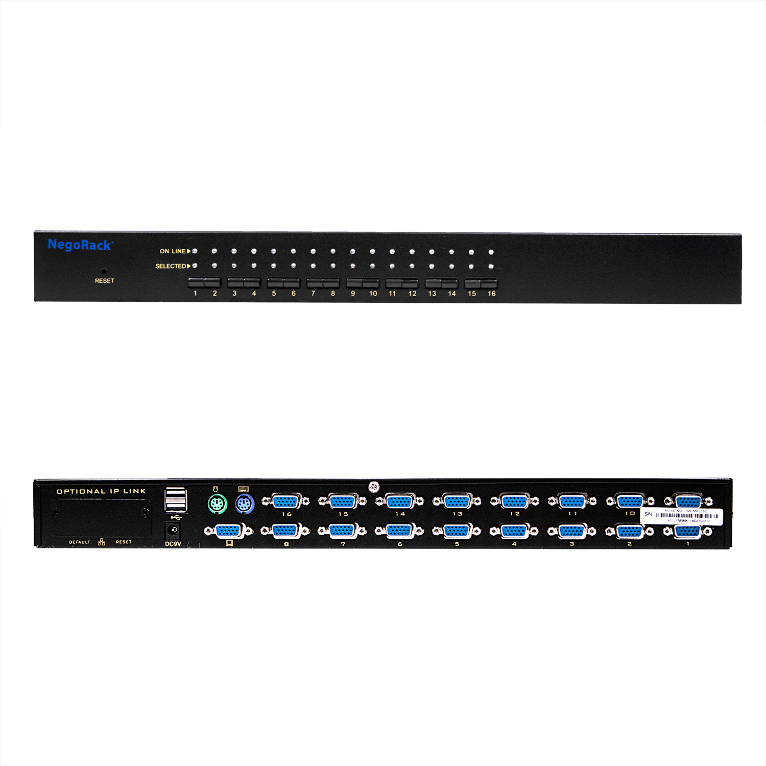 Переключатель KVM NR-MK116C  rev2, 19"rackmount, 1U, PS/2&USB, 16 портов, слот для IP модуля, Negorack